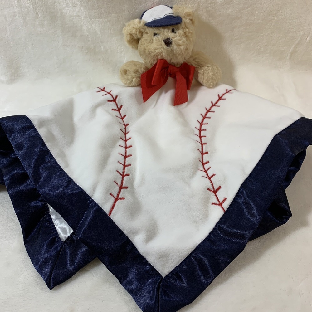 Bearington Baby Teddy Bear Baseball Lovey Security Blanket Rattle Washable 18x18